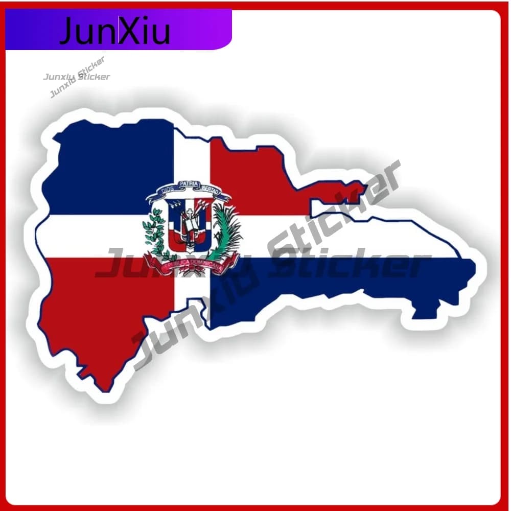 National emblem of the Dominican Republic Map shaped and contour Decalcomanie waterproof vinyl Rv Camper Car Decalcomanie funny for outdoor decorations