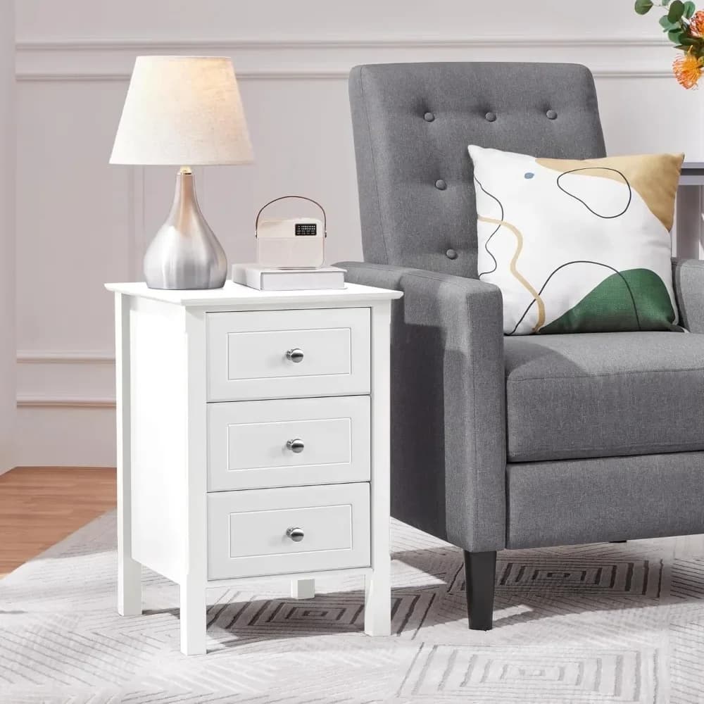 Set comodino in 2 pezzi Comodini in legno a 3 cassetti con gambe in legno massello Mobili portaoggetti bianchi per camera da letto e personalizzati