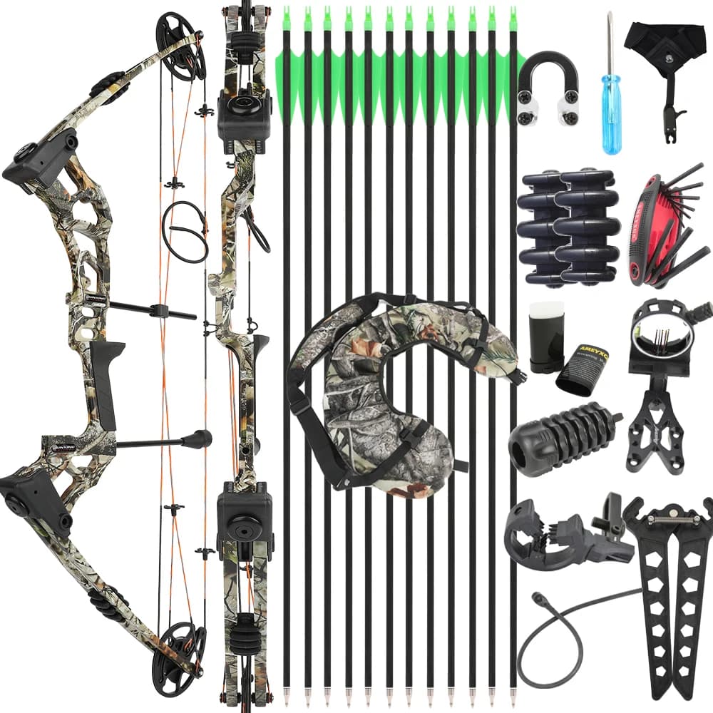 0-70lbs Hunting Compound Bow Arrow Set Let-off 80% Pulley Bow Adjustable for Right Hand Archery Target Shooting Accessory