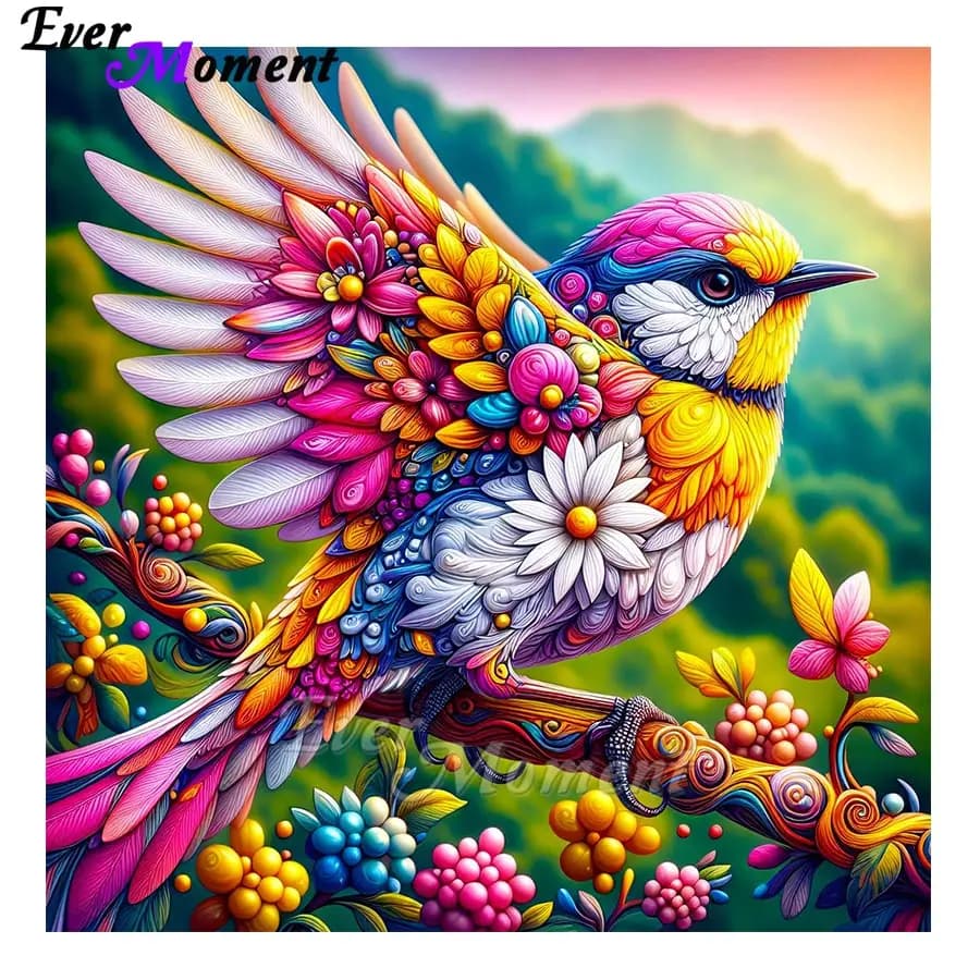 Ever Moment 5D DIY Diamond Mosaic Animal Full Square Round Beautiful Bird Diamond Painting Kits Living Room Art Craft ASF2960
