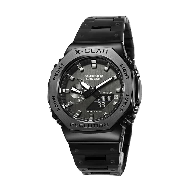 resistenza agli urti Orologio sportivo digitale elettronico unisex Funzione completa Ora mondiale LED Cinturino in acciaio pieghevole Serie 2100 Oak