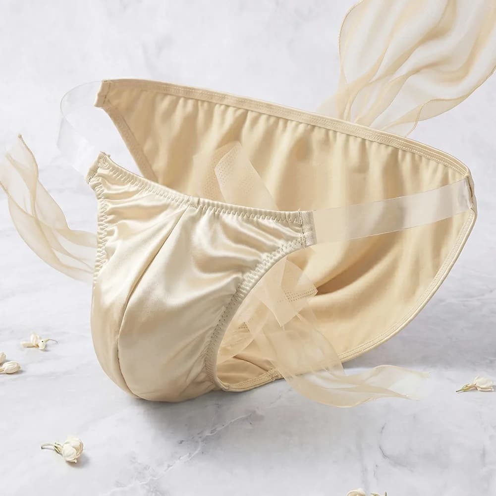 Men Ice Silk Smooth Glossy Briefs High Fork Transparent Belt Underwear Panties Solid Breathable U Bulge Pouch Underwear Homme