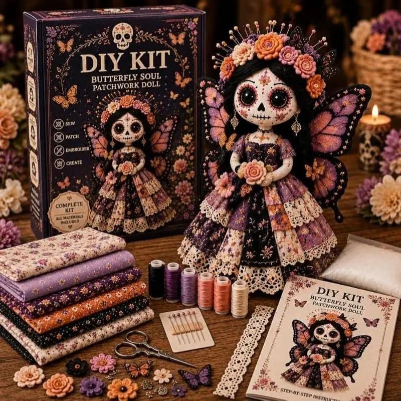 Day Of The Dead Patchwork Doll DIY Kit Skull Face Handmade Sewing Craft Set Gift
