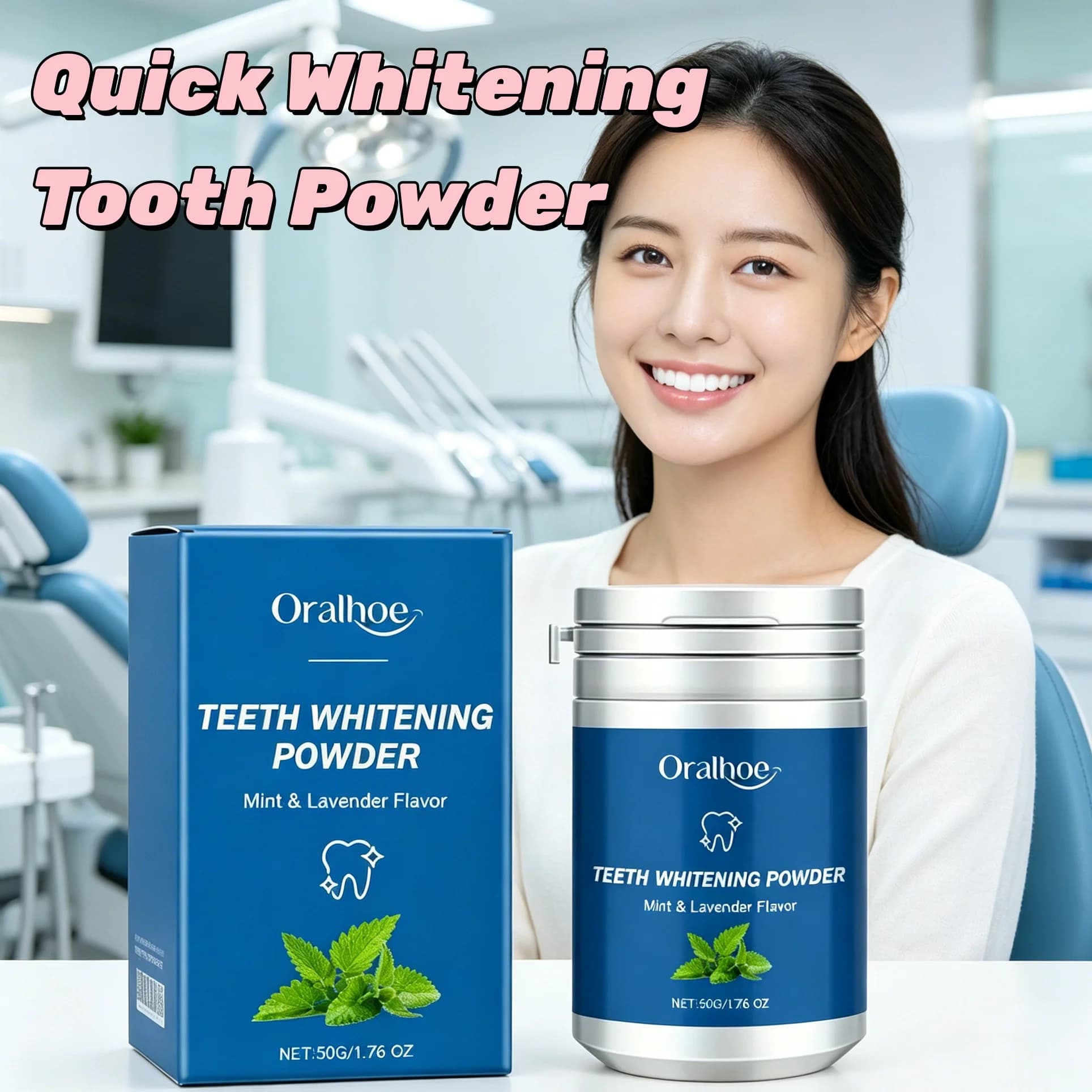 ORALHOE Pearl Essence Teeth Whitening Powder Fast Bright Yellow Teeth Remove Plaque Bad Breath Mint Flavor Oral Clean