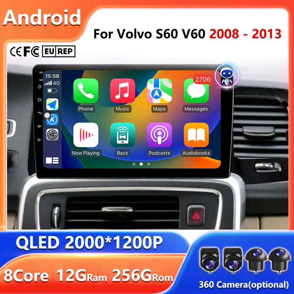 Autoradio Android 16 per Volvo S60 V60 2008 - 2013 radio Lettore video GPS Multimedia DSP Stereo Strumenti CarPlay