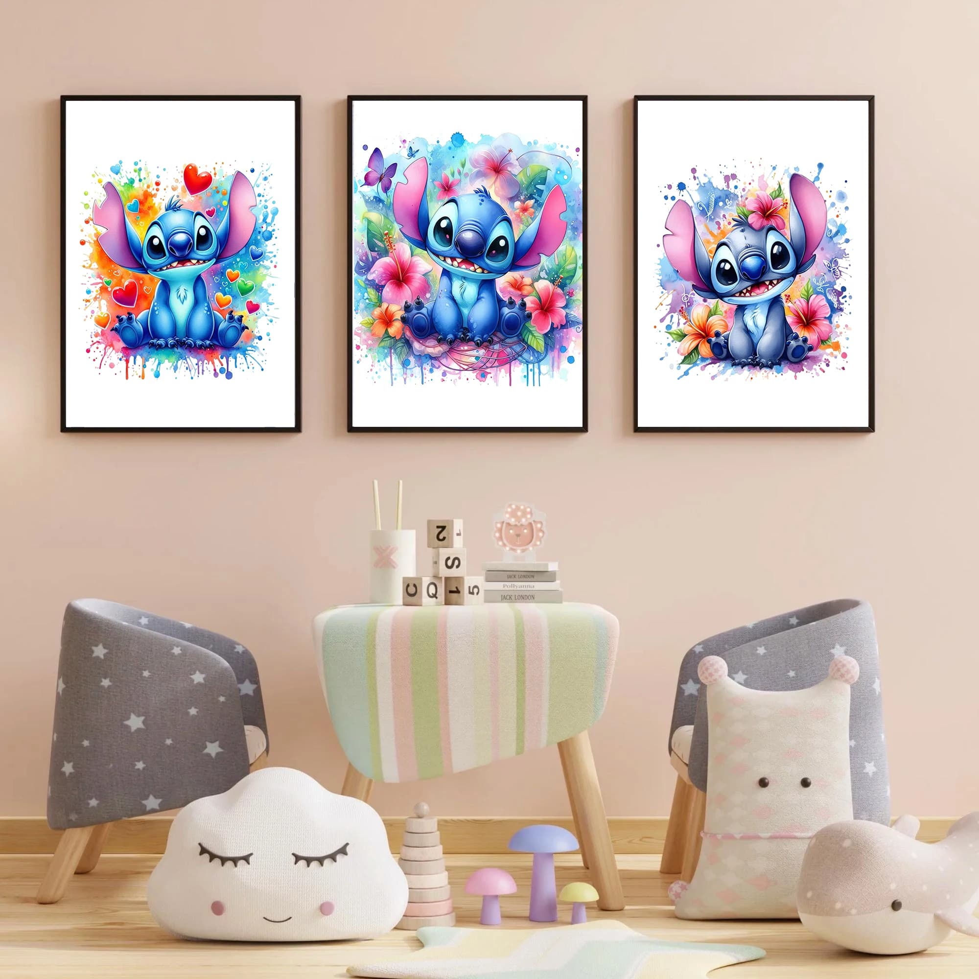 Stampa ad acquerello Stitch e Angel Disney Lilo e Stitch, poster su tela, decorazione per la casa, decorazione da parete moderna, regalo di compleanno