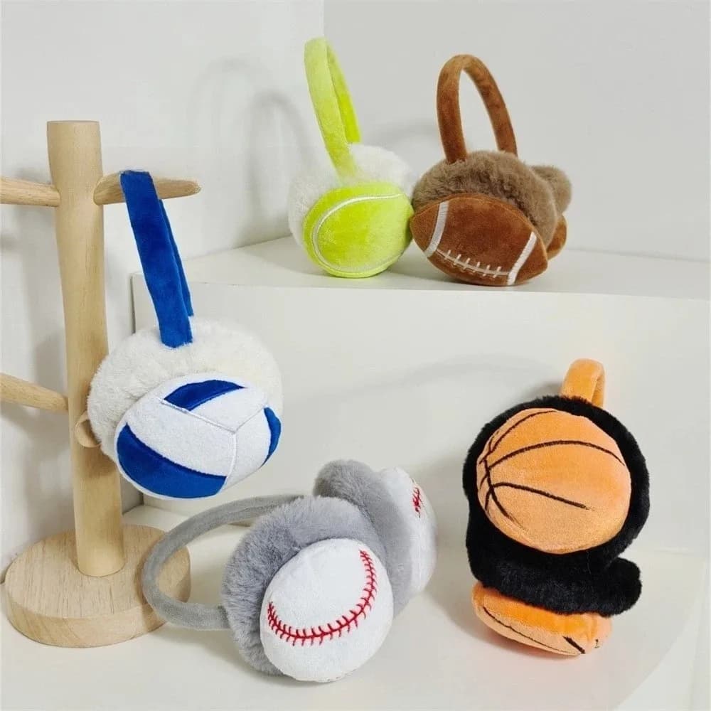 Ball Shape Warm Earmuffs Tennis Rugby Winter Ear Warmers Cartoon Baseball Volleyball Outdoor Ear Protectors Boy Girl Gifts