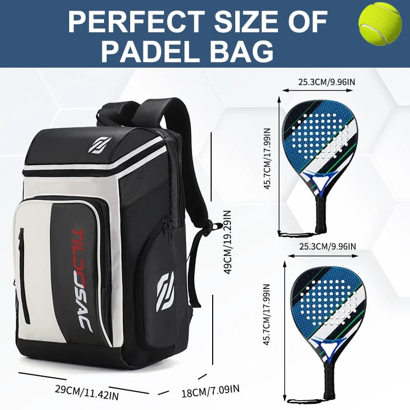 Unisex Backpack for Padel Rackets with Shoe Cover, Waterproof PU Shoulder Bag for Pickleball Rackets, Tennis, Squash and Badminton