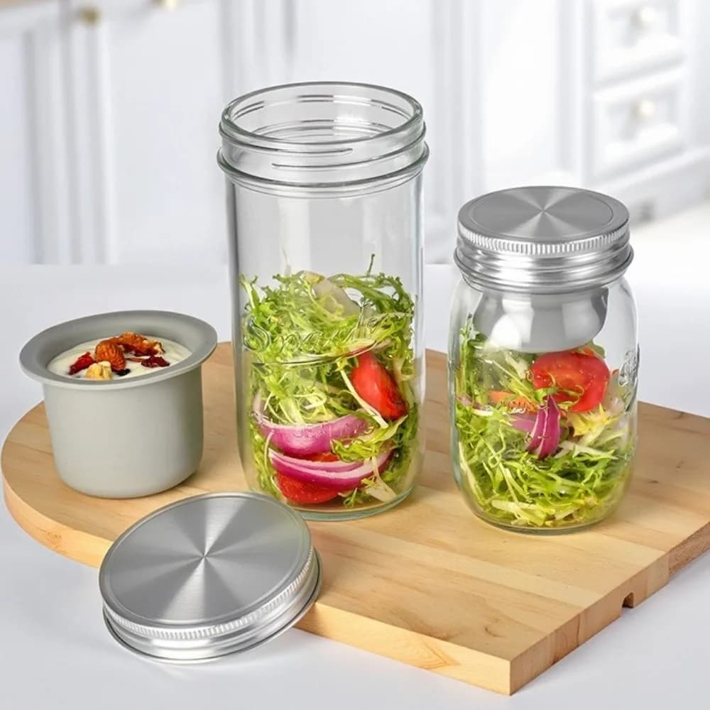 Barattoli in Vetro per Insalata da 16/24 Oz, Contenitore per Insalata a Bocca Larga Antisgocciolamento, Vasetto Trasparente Sigillato per Conservazione Alimenti, Preparazione Pasti Settimanali
