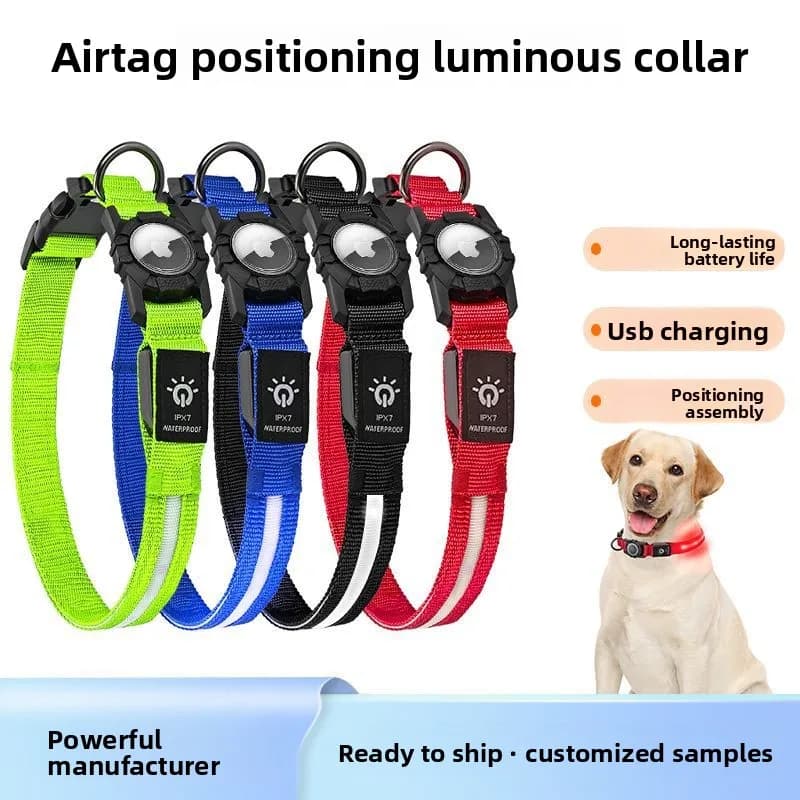 New AirTag Holder, Luminous Dog Collar, GPS Tracker, Anti-Lost, Waterproof, USB Charging Pet Collar