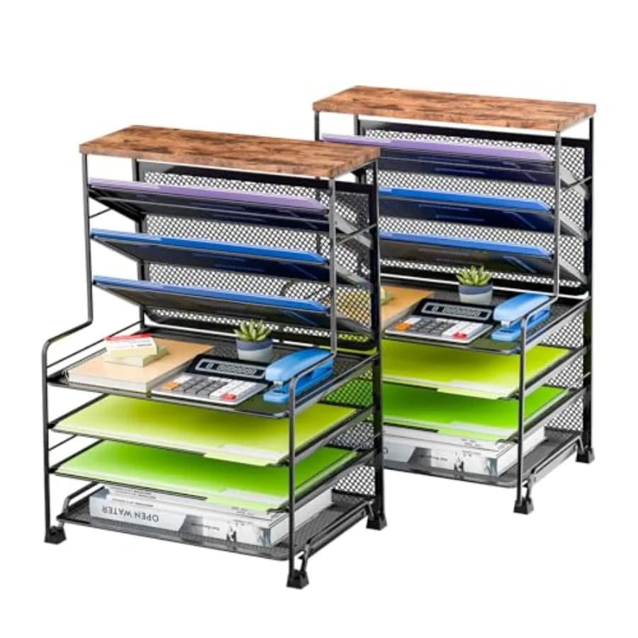 Desk File Organizer, 2 Pack Letter Tray Paper Organizer, Mesh Desk Accessories File Folder for Office, Home or School, Black