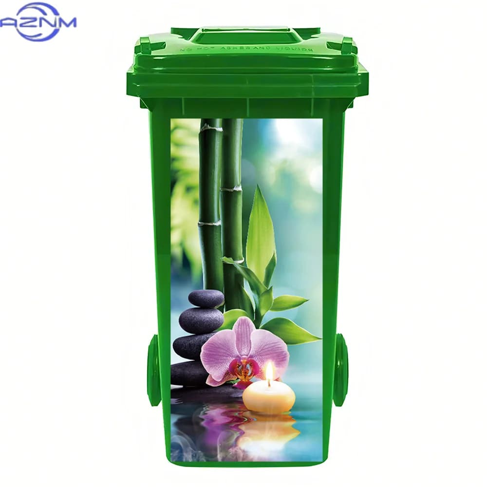 1pc Zen Decor with Bamboo, Orchids & Candles - PVC Waterproof Sticker for Trash Bin, Wall Art, Home Decoration (30.99x70.0cm)
