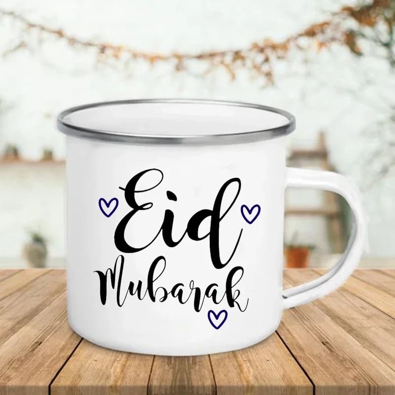 Handle Enamel Mugs Happy Eid Moon Printed Creative Mug Coffee Cup Eid Party Drinks Wine Beer Juice Milk Cups Ramadan Best Gifts