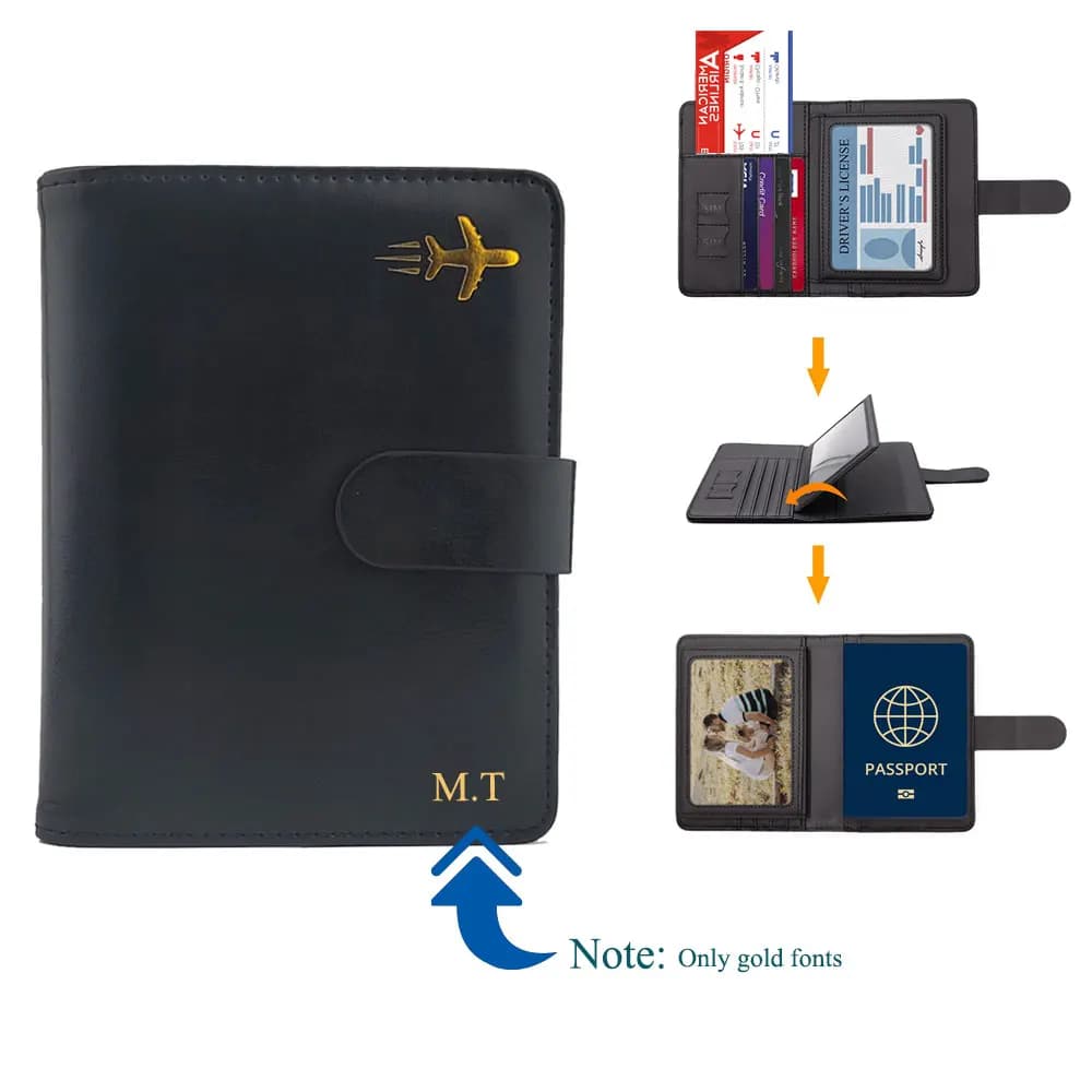 Custodia per porta passaporto in pelle Premium personalizzata custodia per carte da viaggio impermeabile con blocco Rfid con penna per donna e uomo