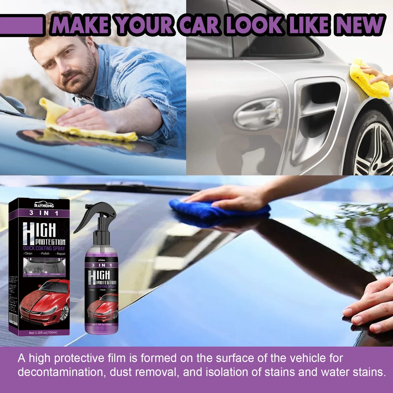 Spray per rivestimento ceramico 3 in 1 per auto, riparatore di graffi, rimuovi graffi, protezione nano ad alta efficienza, pulizia rapida, lucidatura, ceratura a spruzzo