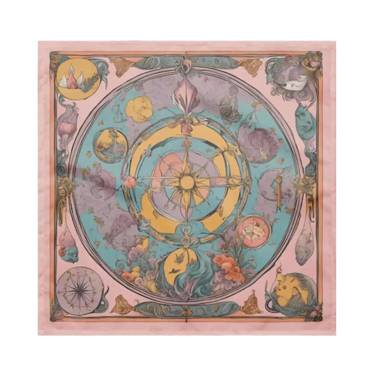 Telo per Tarocchi Art Nouveau, Tappetino per Altare Celeste, Decorazione Mistiche per Divinazione Astrologica, Tovaglia in Poliestere con Stampa Piatta per Scopi Spirituali
