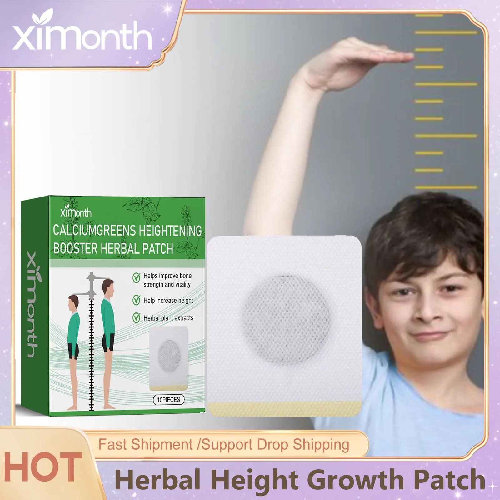 Herbal Height Growth Patch Vitamin D Grow Taller Increase Bone Strength Density Kids Teens Adults Height Enhancement Supplement