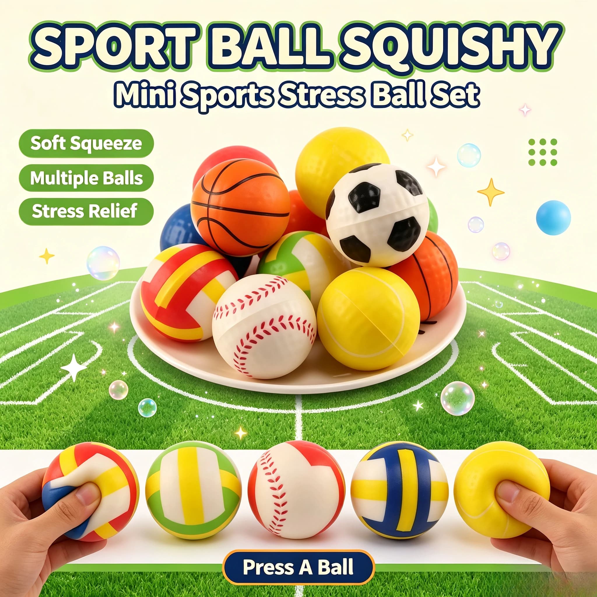 Full Print Foam Sponge Elastic Decompression Ball, Football Basketball Golf Stress Relief Fidget Toy, Soft Sensory Play