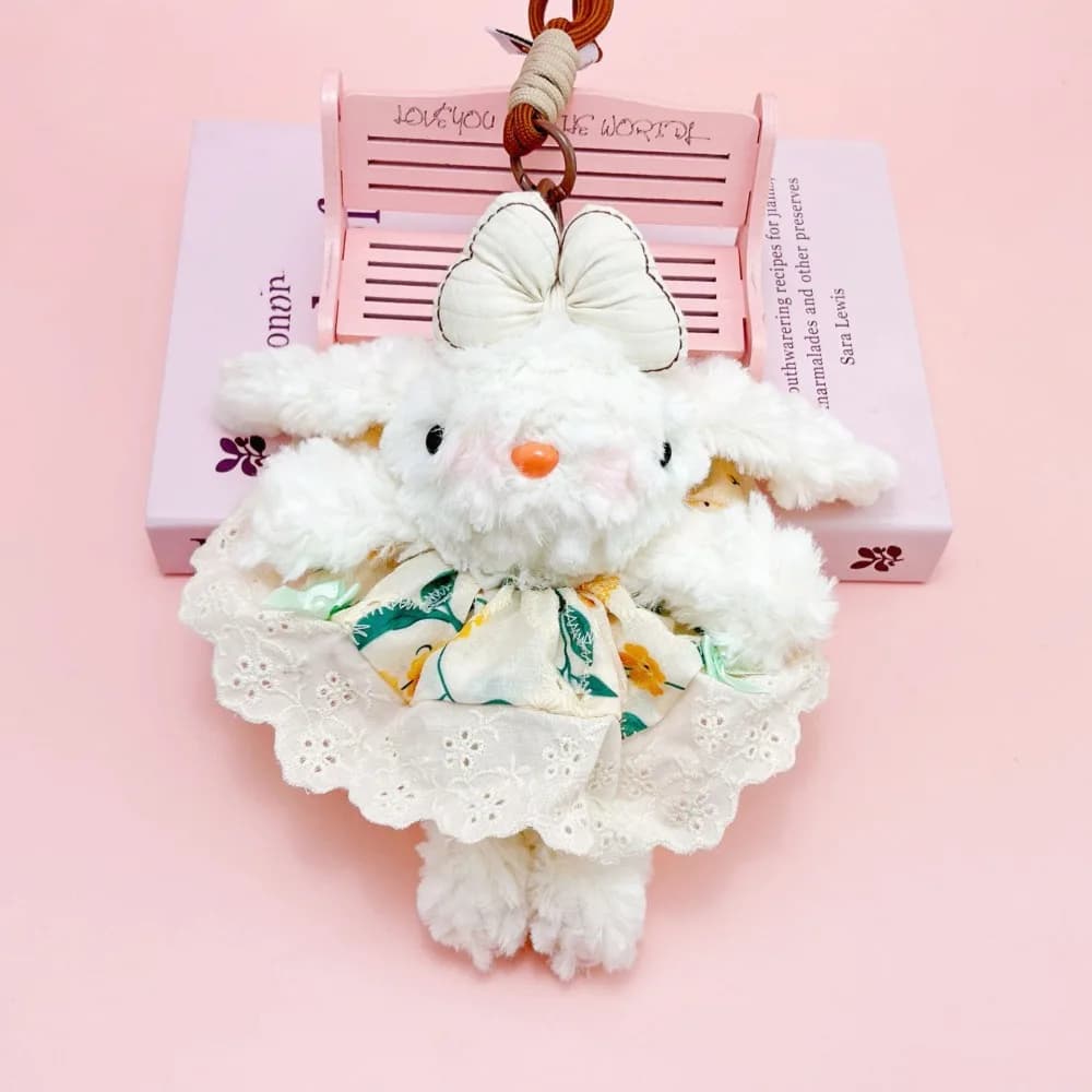 Ciondolo Peluche a Forma di Coniglio, Portachiavi con Fiocco Cartoon, Giocattolo Imbottito con Orecchie Cadenti, Regalo