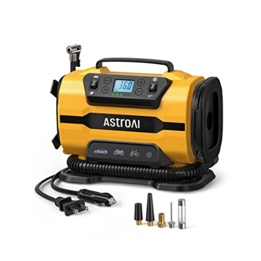 Compressore d'Aria Portatile per Gonfiaggio Pneumatici 150PSI 12V DC/110V AC con Doppi Motori Metallici e Luce LED, Accessori Auto