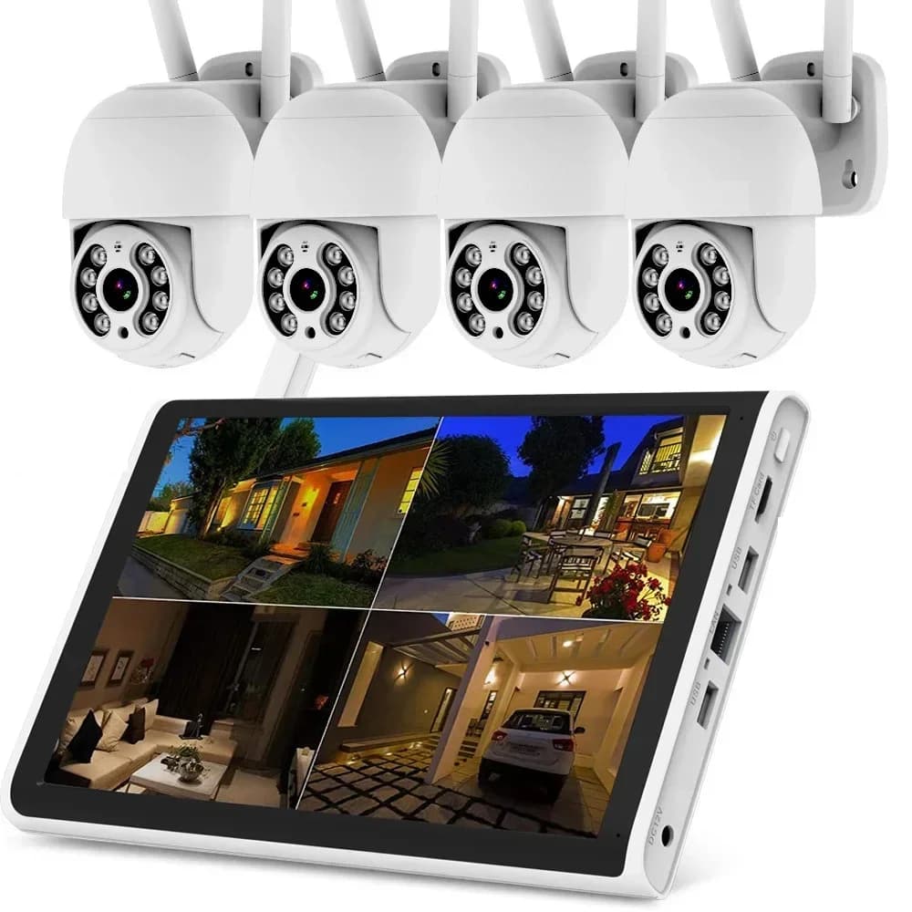 2025 Monitor da 10 pollici di sorveglianza 4CH 8CH CCTV Schermo LCD di sicurezza domestica PTZ Telecamera IP wireless esterna CCTV Wifi Nvr sistema
