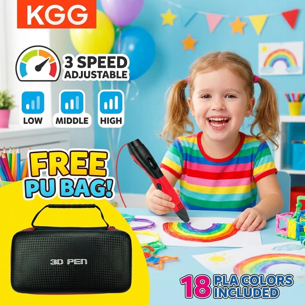 Interesting Children's 3D Printing Pen with LED Display Power Adapter Travel Case PLA Filament Christmas Birthday Gift for kids
