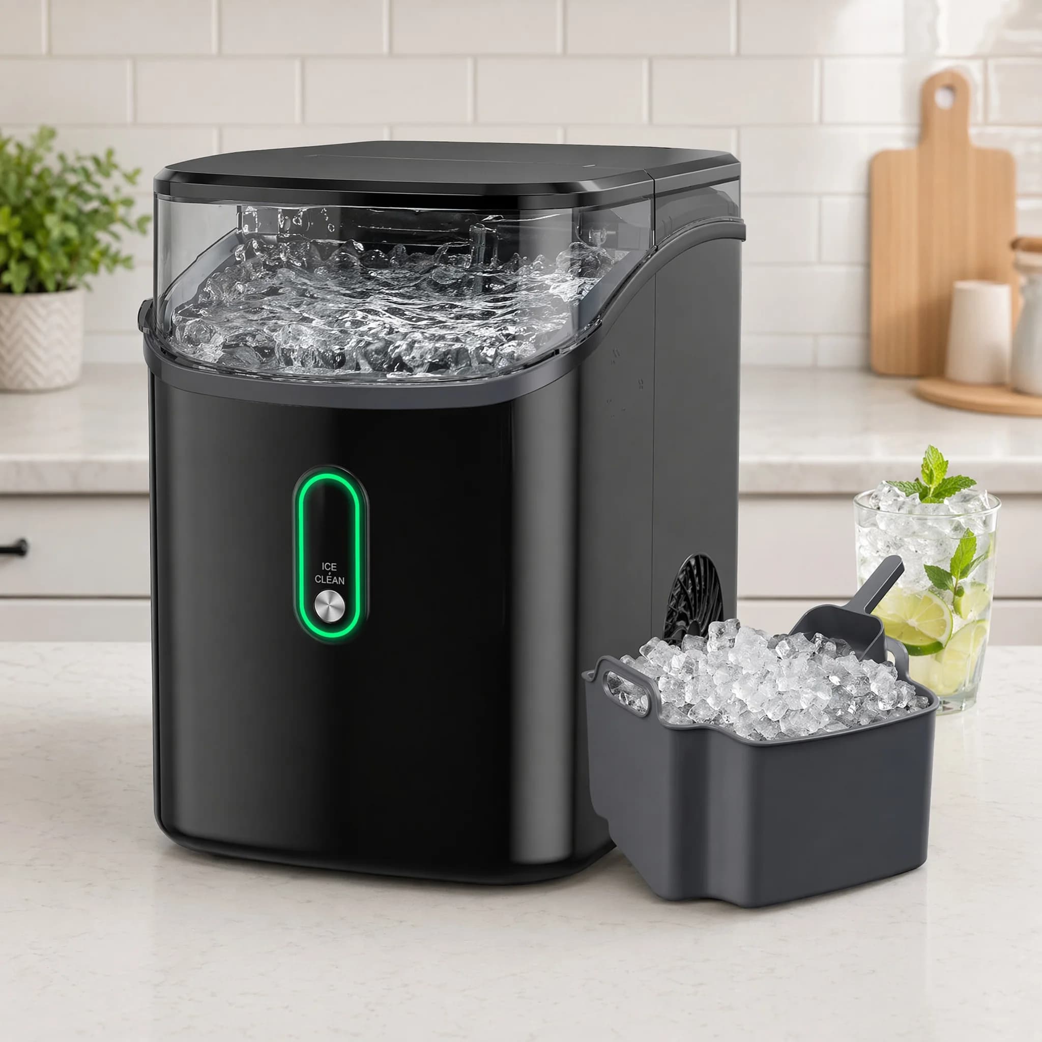 Nugget Ice Makers Countertop with Soft Chewable Ice, Portable Ice Machine with Crushed Ice, One-Click Operation Pebble Ice Maker with Self-Cleaning, 33lbs/24H for Home,Kitchen,Office