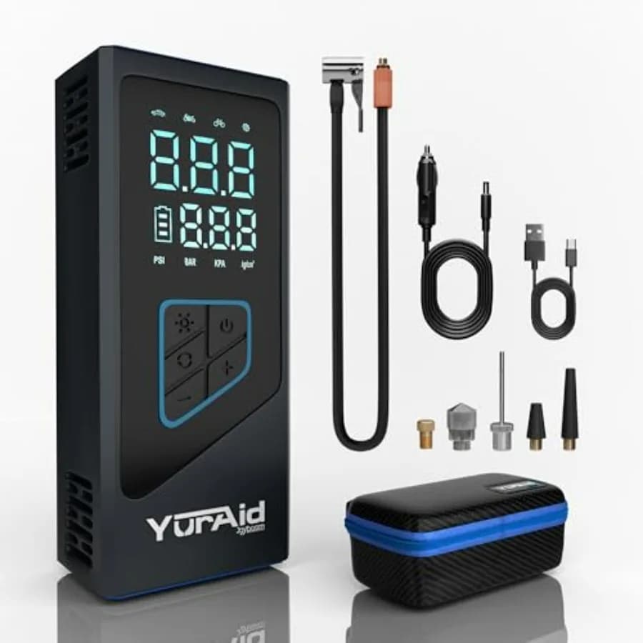 Gonfiatore portatile premium per pneumatici 150PSI con manometro digitale per compressore d'aria per gonfiaggio moto bici auto con batteria elettrica veloce