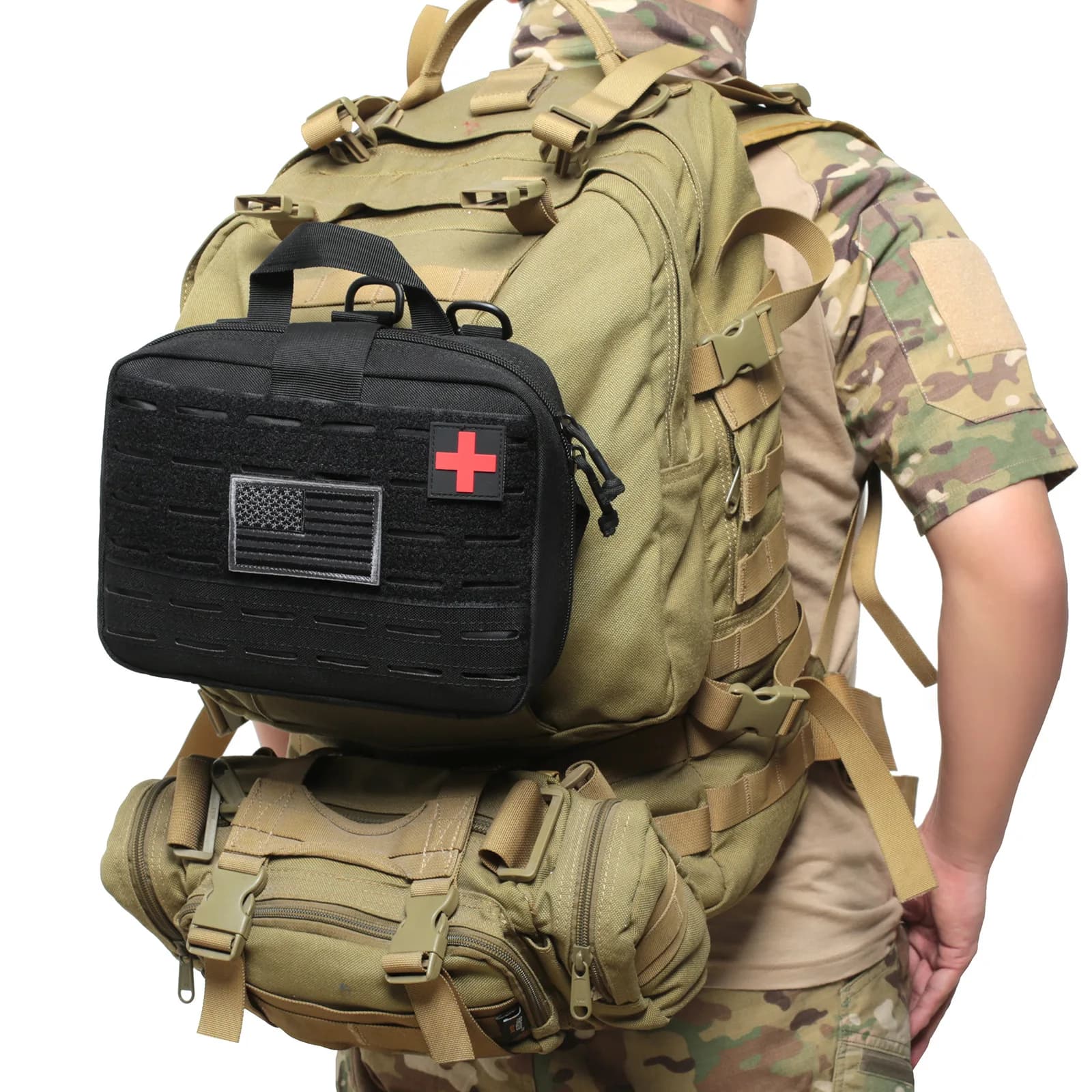 Kit di pronto soccorso tattico Borsa vuota medica Borsa da caccia di emergenza Molle esterna Strumento di sopravvivenza da campeggio Custodia EDC Marsupio incrociato