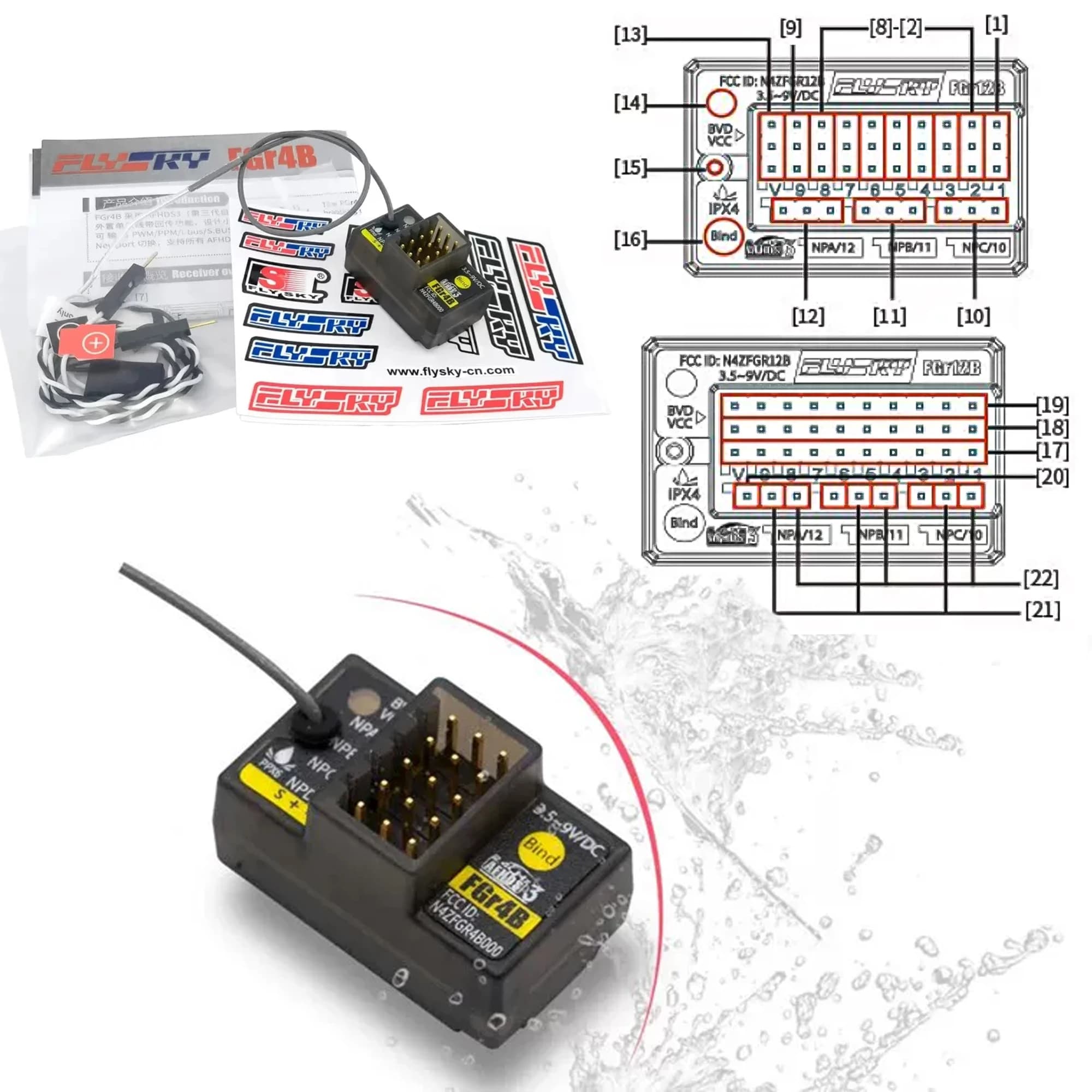 Flysky FGr4B FGr8B FGr12B 2.4GHz 4/8/12CH Receiver PWM/PPM/i-bus Output for PL18 NB4 NB4 Lite AFHDS 3 Transmitter