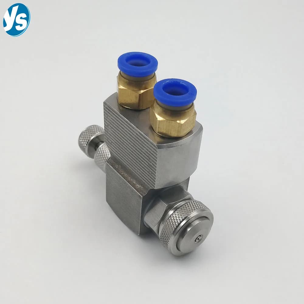 Ugello atomizzatore a due fluidi in acciaio inox con ingresso superiore da 1/4, a sifone, regolabile in pressione, per rimozione polvere aria-acqua, testina spray a nebbia fine