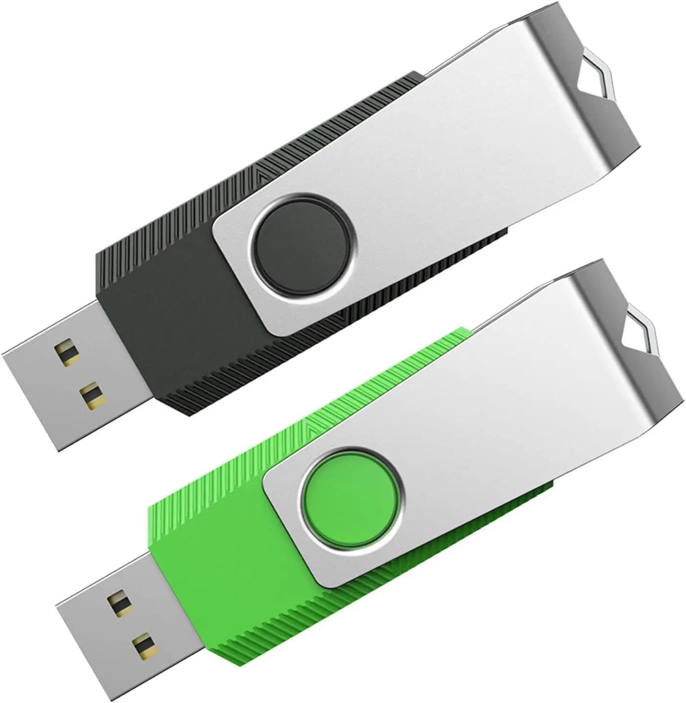 Chiavetta USB da 32 GB, confezione da 2, USB 2.0, con portachiavi, 2 colori: Nero Verde