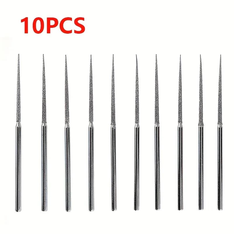 10 Pcs 3mm Shank Diamond Grinding Head Burrs Punch Needle Drilling Bits Small Long Cone 1mm for Rotary Tools