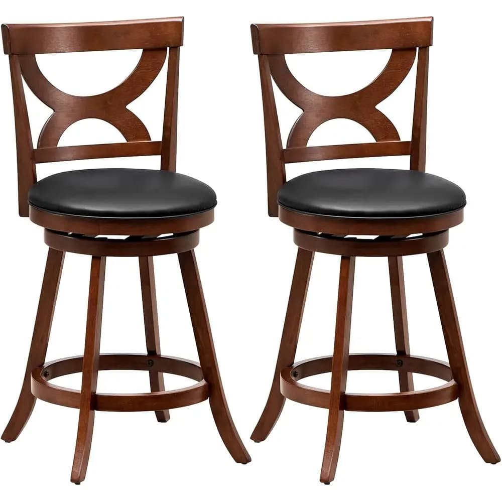Set di sgabelli da bar o 2 sedie girevoli a 360 gradi da 24'' con cuscino Sot e elegante schienale cavo, poggiapiedi in legno di gomma, imbottiti