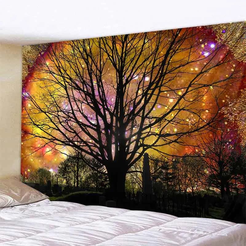 Arazzo Albero della Vita Dipinto a Mano, Stampa Artistica da Parete, Decorazione Psichedelica per la Casa, Mandala Boho, Tappeto Yoga