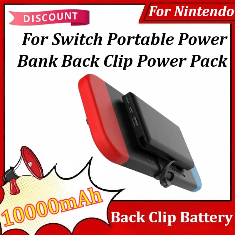 Power Bank Portatile da 10000mAh per Nintendo Switch, Clip Posteriore, Batteria Esterna USB Type-C a Ricarica Rapida