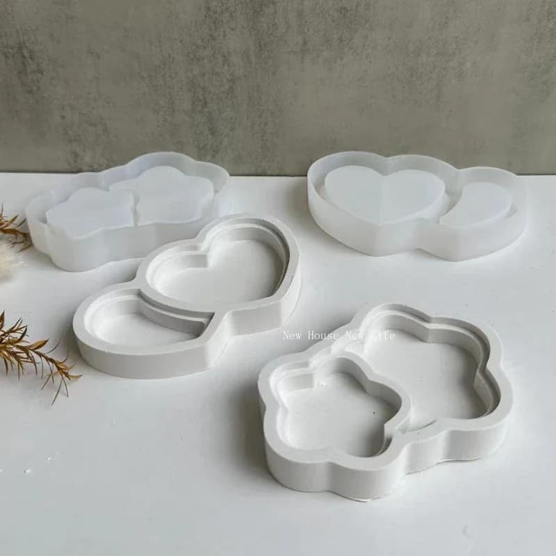 Double Heart Shape Tray Silicone Molds DIY Five-pointed Star Concrete Cement Plaster Epoxy Resin Storage Dish Plate Mould Crafts