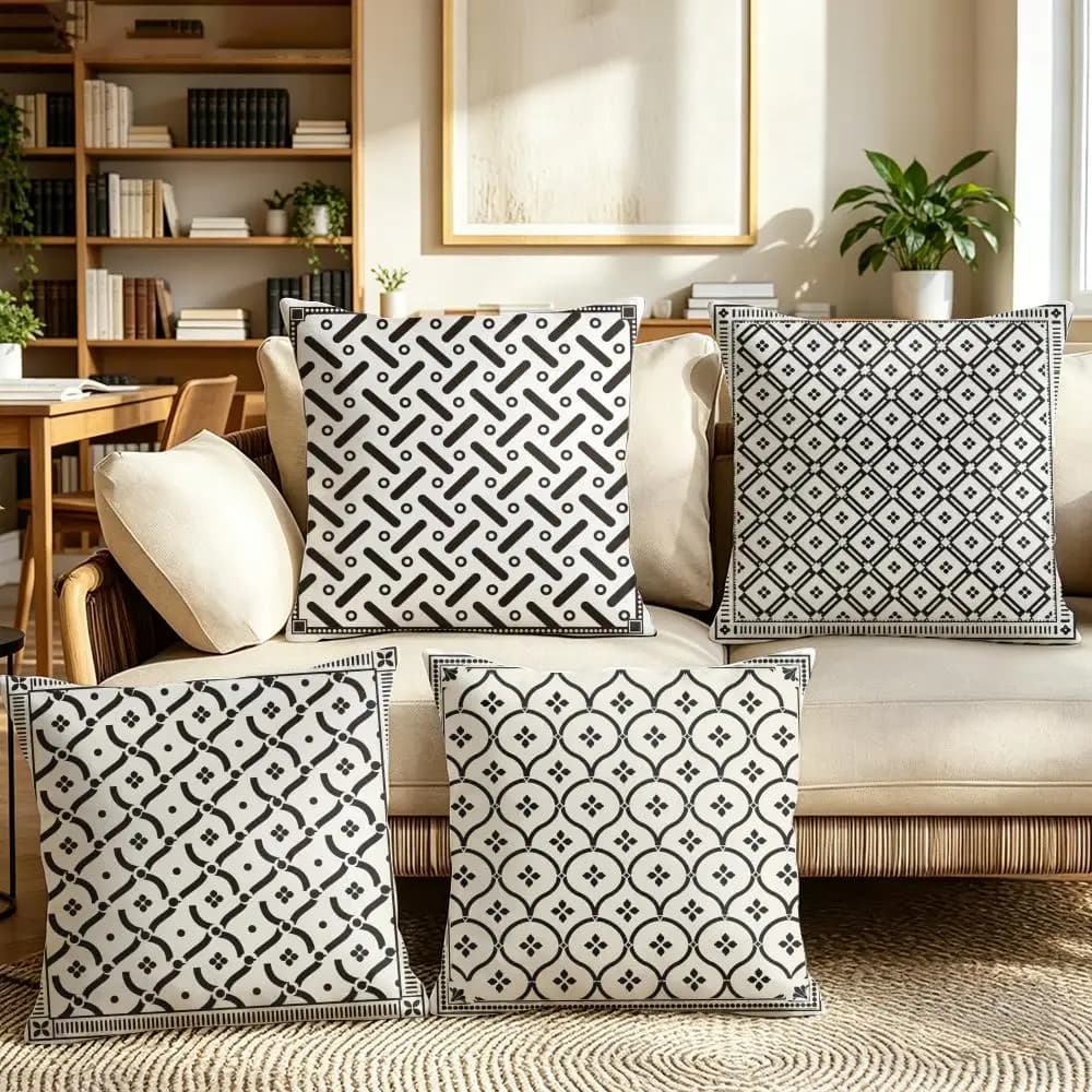 Fodera per cuscino in stile nordico, in lino naturale, tessuto organico, stampa fronte-retro, per divano, decorazione casa, traspirante, per letto