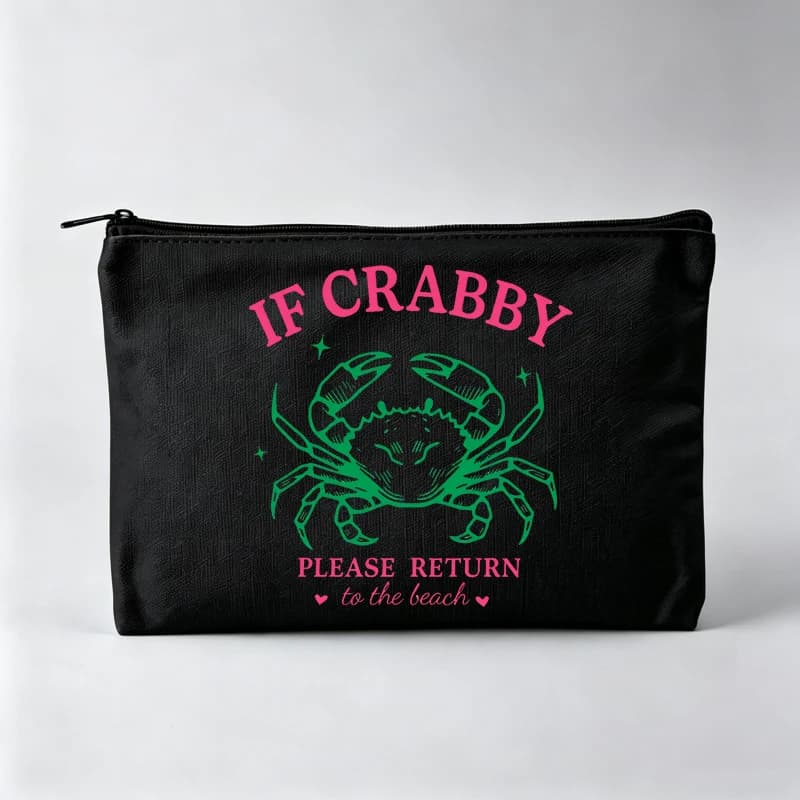 Women's Crab Graphic Makeup Bag with Slogan Print, Casual Cosmetic Pouch for Daily Use