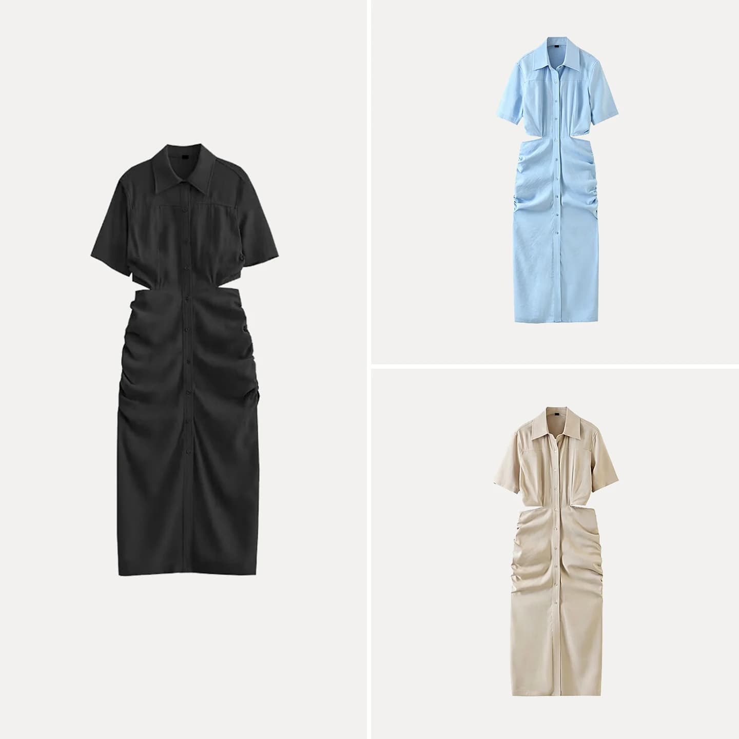 Fashionable Hollow out Waist Baring Shirt Dress Women's Summer 2026 ZADATA Brand Hollow out Fabric Short Sleeve Slim Fit ...