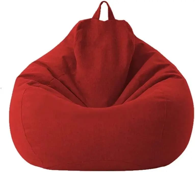 Large lazy sofa cover, small sack chair without padding, deck chair in linen fabric for living room, red 85x105 cm