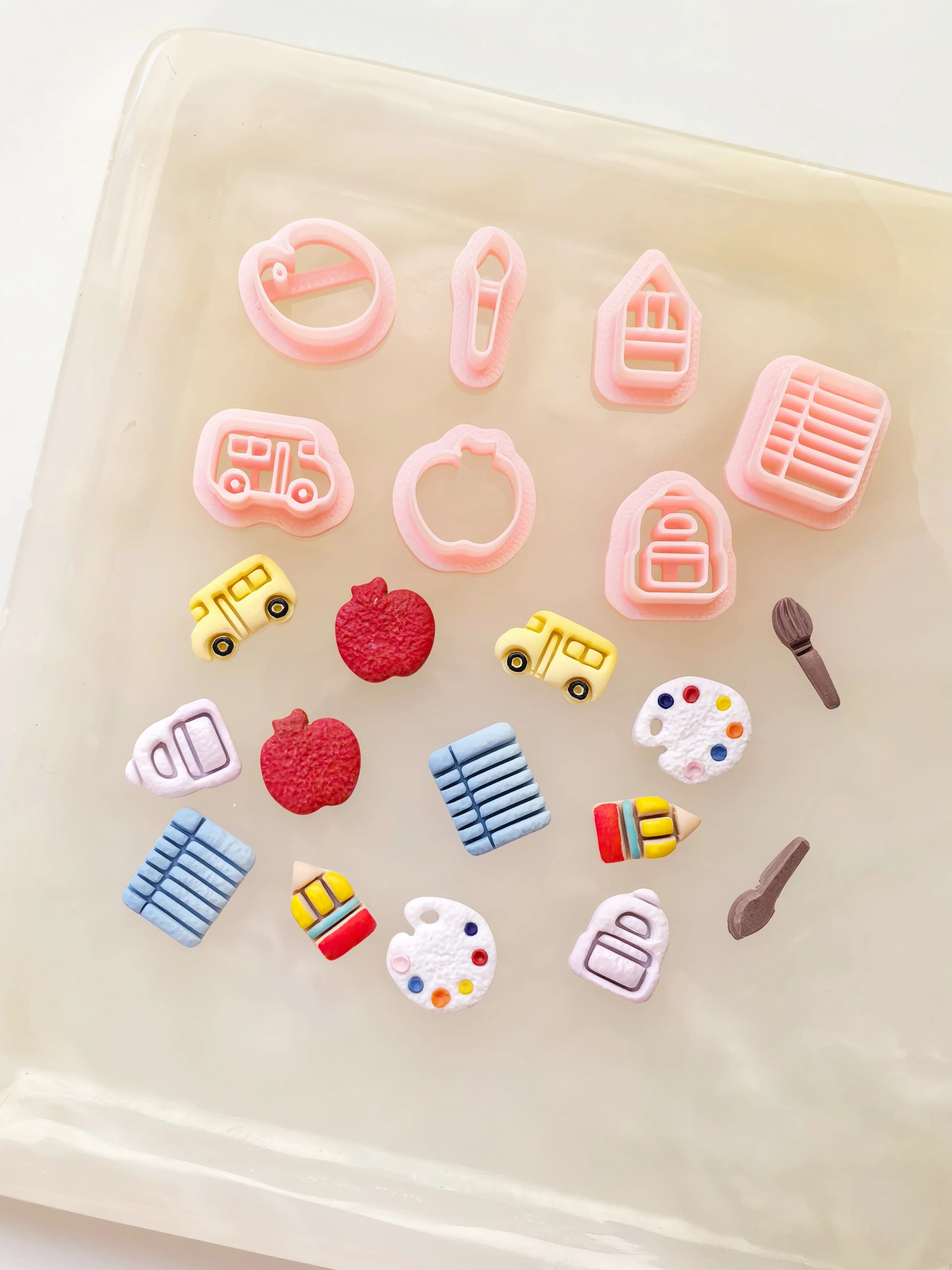 Back To School Polymer Clay Cutter Set Soft Ceramic Earring Mold Pencil Bus Palette DIY Handmade Jewelry Craft Tool