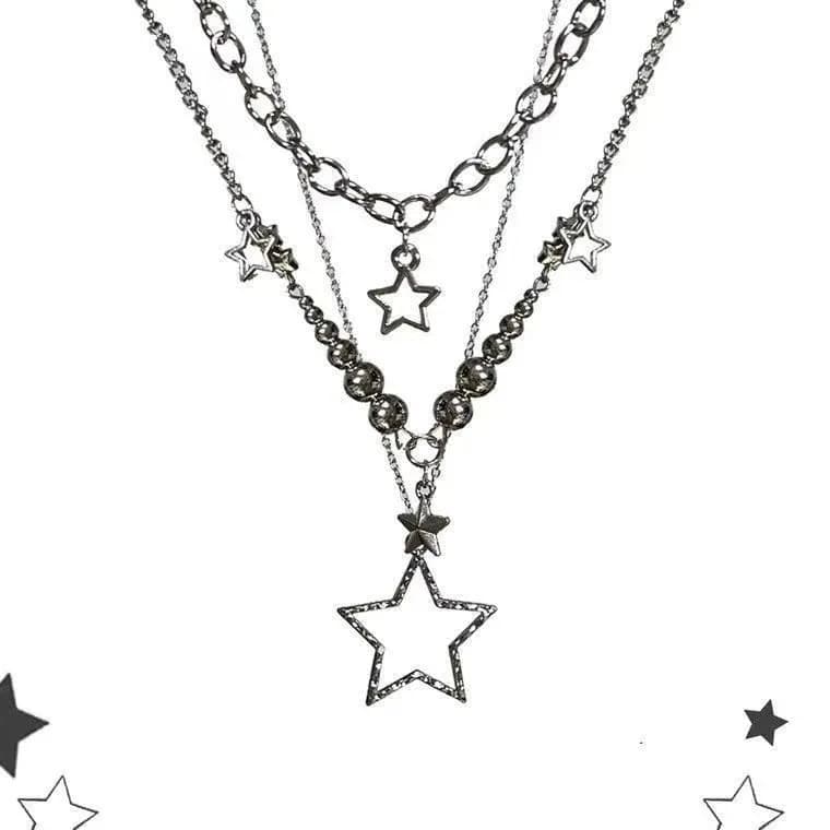 Women's Trendy Y2K Vintage Goth Star Pendant Necklace Multi Layered Simple Metal Chain Charm Statement Jewelry Gift