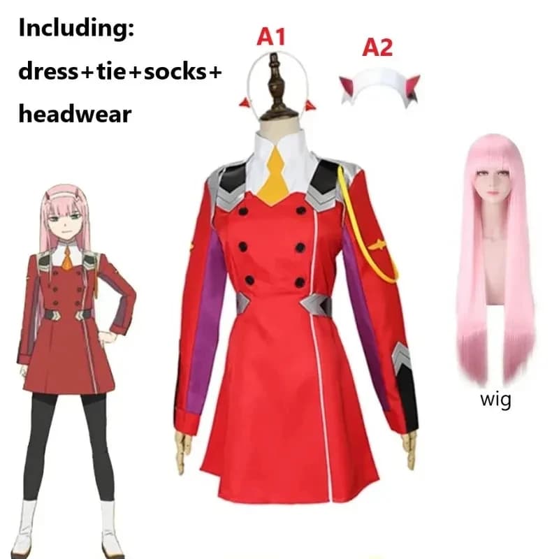 w;3'c\6,b'Cosplay Costumes Anime Darling in the Franxx Zero Two 02 Dress Uniform Suits Wig Headwear Female Halloween Cos7;m/8\f;