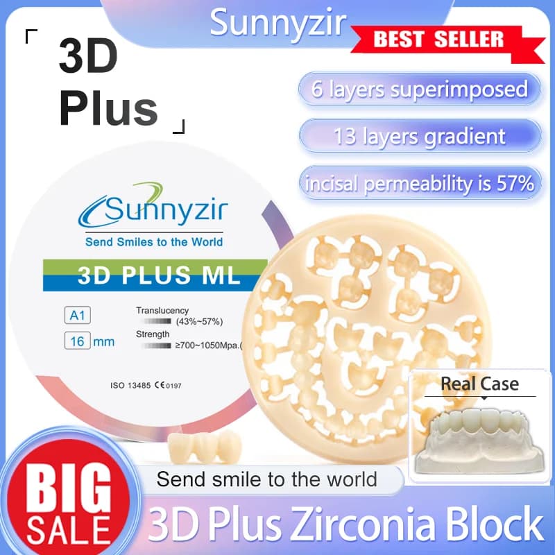 Sunnyzir A1-A4 Zirconia Block 3D Pro Multistrato In Bianco Zirconia Corona 16 Colori Blench Blocchi Laboratorio Dentale CAD/CAM
