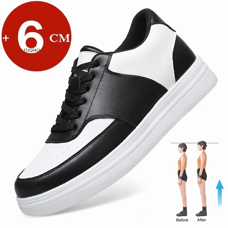 Casual unisex leather sports shoes with increasing height of 6 cm Gymnastics shoes with comfortable lift and breathable light for men woman