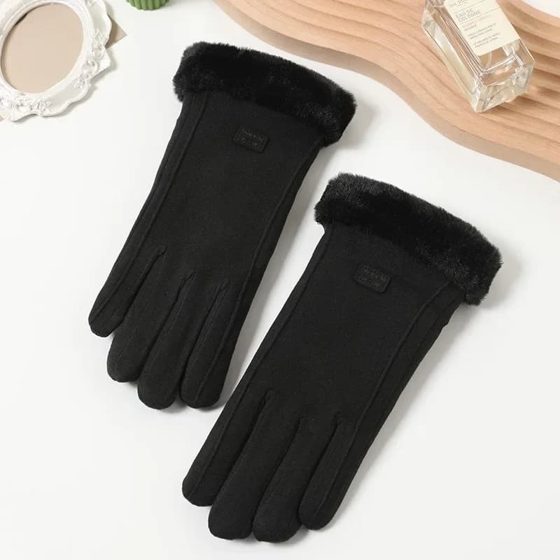 Women's hot gloves, cold-resistant cycling touchscreen gloves ispessiti lined with fashionable embroidered fleece and cute