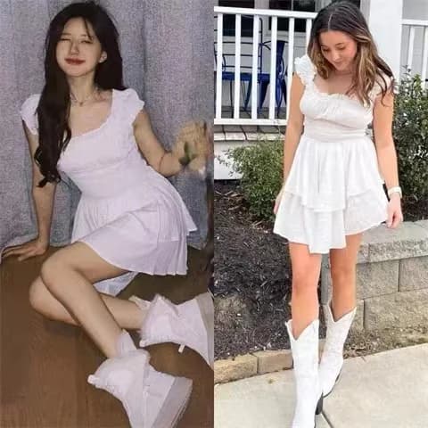 Princess Polly White Shoulder Bared Slim Fit Dress Zhao Lu Si Slimming Lace Trim Color Dress Cotton Polyester Elastic F...