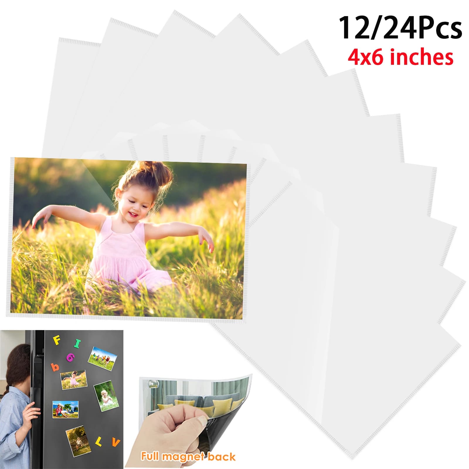 12/24 pezzi cornici magnetiche tasca per foto da 4x6 pollici con bordo bianco cornice per foto in PVC supporto per cartello magnetico per frigorifero
