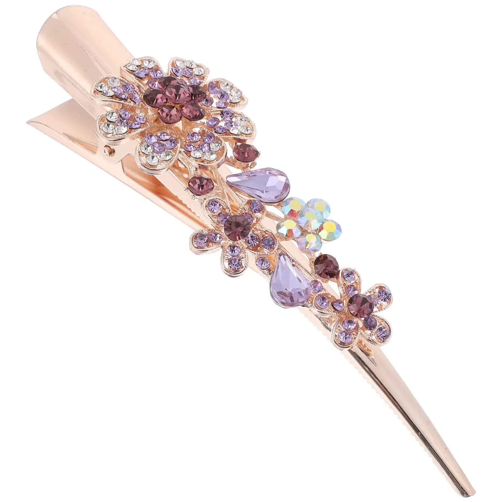Flower Rhinestone Decorative Hair Clip Metal Duckbilled Hair Accessories for Women Charming Elegant Party Banquet
